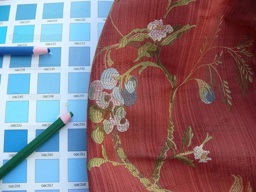 Renaissance Lampas Melograno Pom Fig Rose Tree Of Life On Red #1635