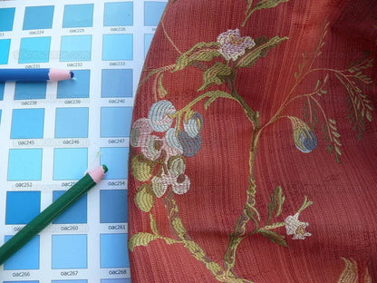 Renaissance Lampas Melograno Pom Fig Rose Tree Of Life On Red #1635