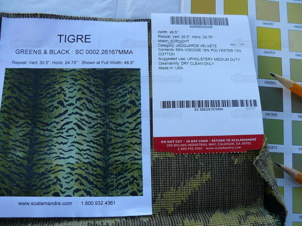12 yards Scalamandre Tigre Jacquard Velvet Greens And Black MSRP USD 720/y