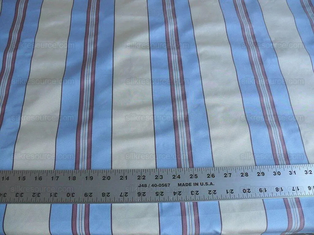BRUNSCHWIG & FILS 100%SILK TAFFETA STRIPE SKY BLUE CREAM PINK
