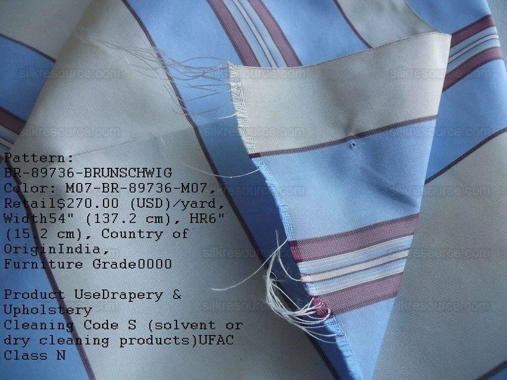 By yard Brunschwig &amp; Fils 100%silk Taffeta Stripe Sky Blue Pink Cream White MSRP USD 270/Y