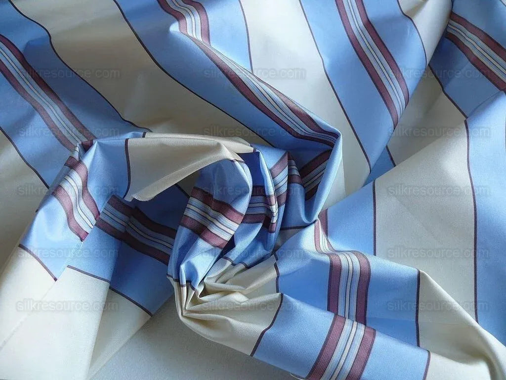 By yard Brunschwig &amp; Fils 100%silk Taffeta Stripe Sky Blue Pink Cream White MSRP USD 270/Y