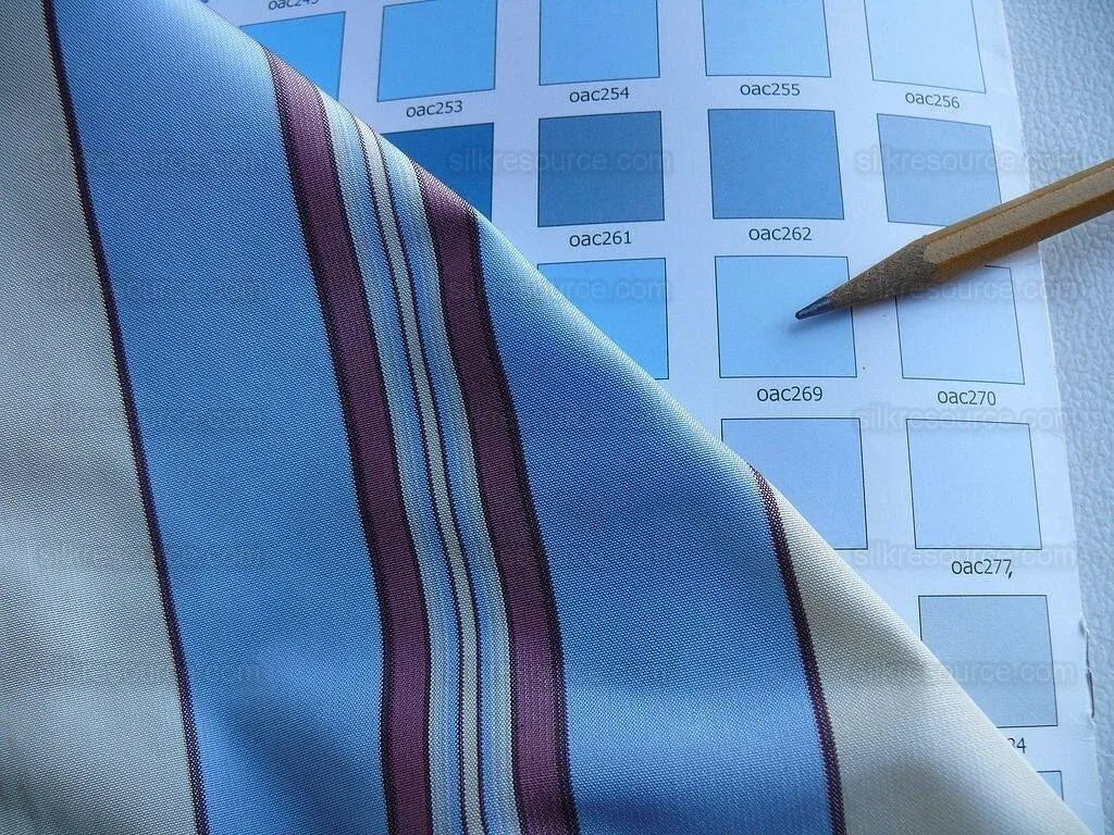 By yard Brunschwig &amp; Fils 100%silk Taffeta Stripe Sky Blue Pink Cream White MSRP USD 270/Y