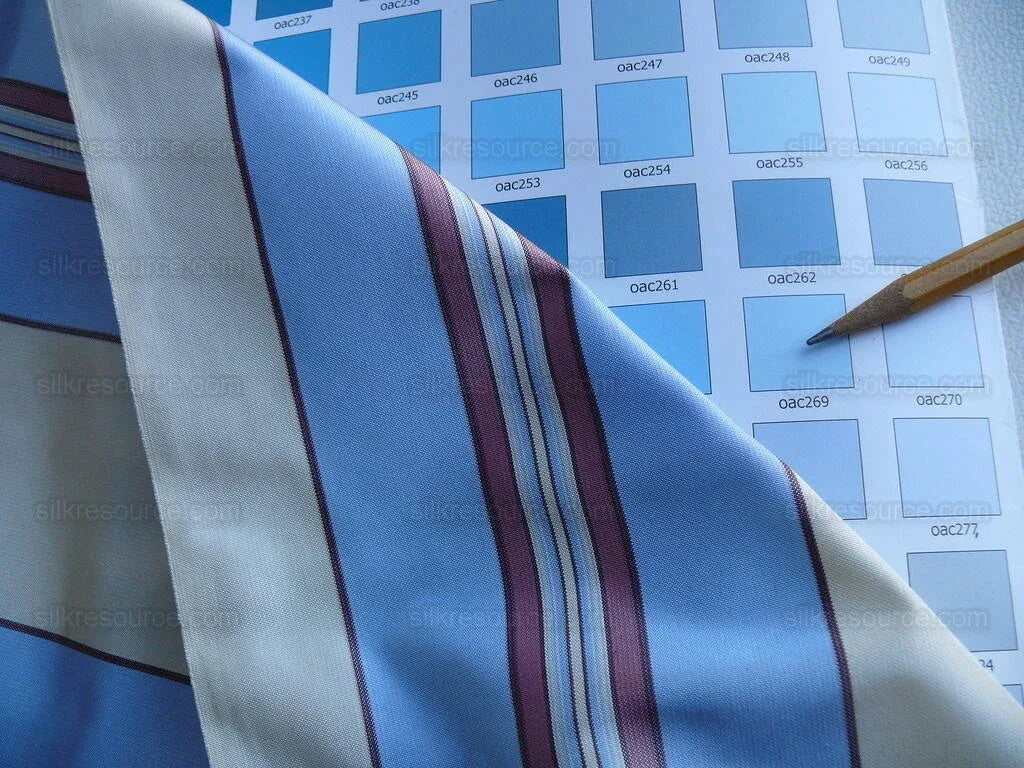 By yard Brunschwig &amp; Fils 100%silk Taffeta Stripe Sky Blue Pink Cream White MSRP USD 270/Y