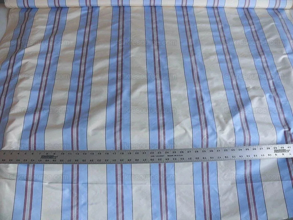 By yard Brunschwig &amp; Fils 100%silk Taffeta Stripe Sky Blue Pink Cream White MSRP USD 270/Y