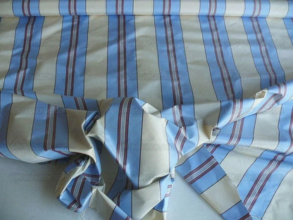 By yard Brunschwig &amp; Fils 100%silk Taffeta Stripe Sky Blue Pink Cream White MSRP USD 270/Y