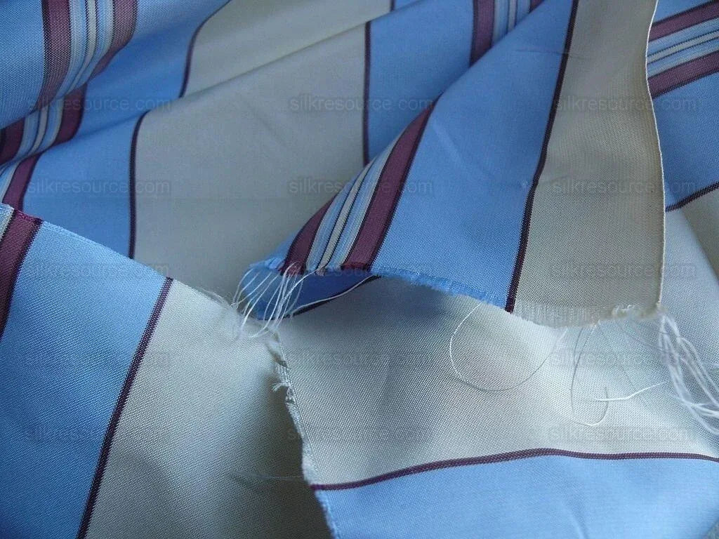 By yard Brunschwig &amp; Fils 100%silk Taffeta Stripe Sky Blue Pink Cream White MSRP USD 270/Y
