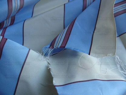 By yard Brunschwig &amp; Fils 100%silk Taffeta Stripe Sky Blue Pink Cream White MSRP USD 270/Y