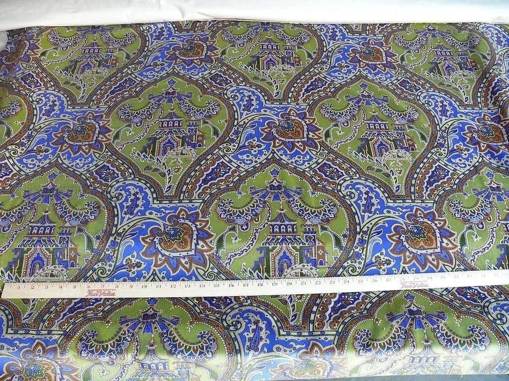 Brunschwig &amp; Fils Gulchihra Printed Velvet Pagoda Paisley Cotton Blue Green Persian Mughal MSRP USD 536/y