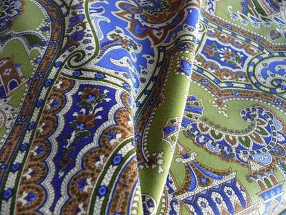Brunschwig &amp; Fils Gulchihra Printed Velvet Pagoda Paisley Cotton Blue Green Persian Mughal MSRP USD 536/y