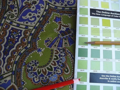 Brunschwig &amp; Fils Gulchihra Printed Velvet Pagoda Paisley Cotton Blue Green Persian Mughal MSRP USD 536/y