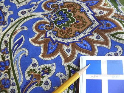 Brunschwig &amp; Fils Gulchihra Printed Velvet Pagoda Paisley Cotton Blue Green Persian Mughal MSRP USD 536/y