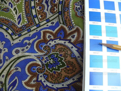 Brunschwig &amp; Fils Gulchihra Printed Velvet Pagoda Paisley Cotton Blue Green Persian Mughal MSRP USD 536/y