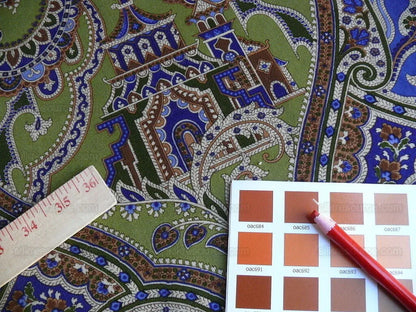 Brunschwig &amp; Fils Gulchihra Printed Velvet Pagoda Paisley Cotton Blue Green Persian Mughal MSRP USD 536/y