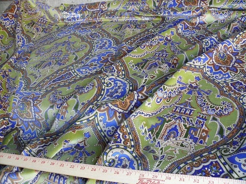 Brunschwig &amp; Fils Gulchihra Printed Velvet Pagoda Paisley Cotton Blue Green Persian Mughal MSRP USD 536/y