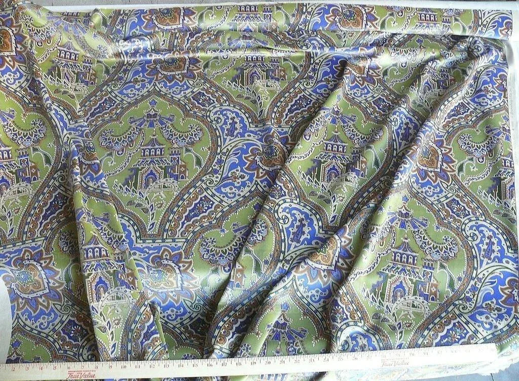 Brunschwig &amp; Fils Gulchihra Printed Velvet Pagoda Paisley Cotton Blue Green Persian Mughal MSRP USD 536/y