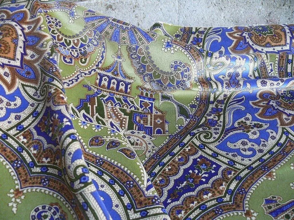 Brunschwig &amp; Fils Gulchihra Printed Velvet Pagoda Paisley Cotton Blue Green Persian Mughal MSRP USD 536/y