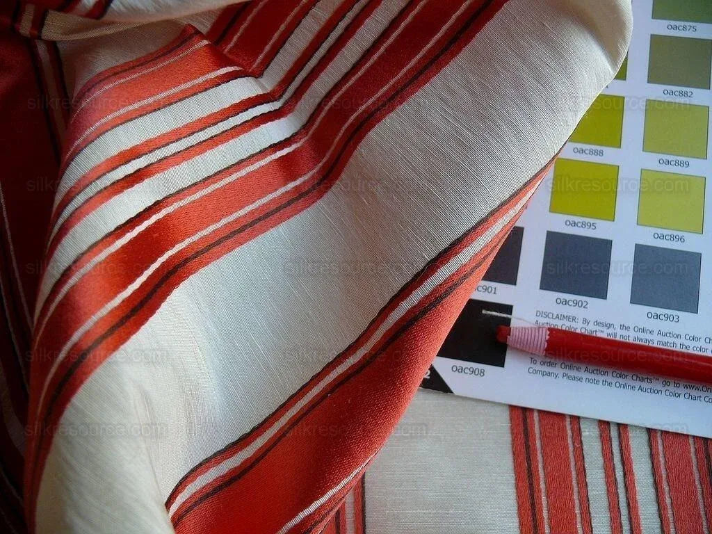 Brunschwig &amp; Fils Vilmorin Satin Stripe Coral Red Pink MSRP USD 290/y by yard