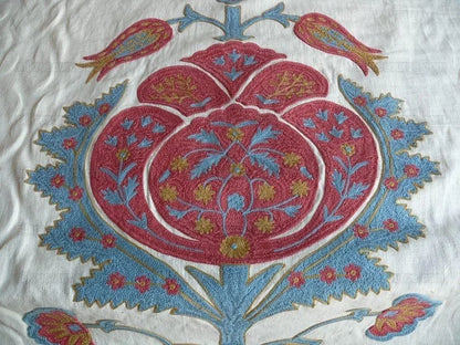 3.7y Brunschwig &amp; Fils Flowers Of Jamakhana Tea Rose/blue Chartreuse Crewel Embroidery Linen Tulip Pomegranite Blue Red MSRP USD 596/Y