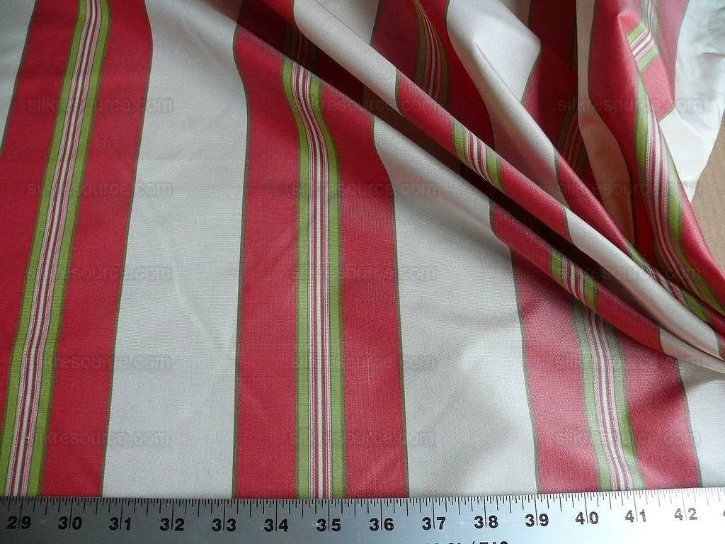 By yard Brunschwig and Fils 100% Silk Taffeta Stripe Hot Pink Green Cream Reversible MSRP USD 270/Y
