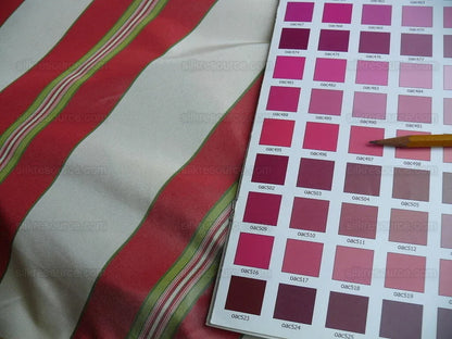 By yard Brunschwig and Fils 100% Silk Taffeta Stripe Hot Pink Green Cream Reversible MSRP USD 270/Y