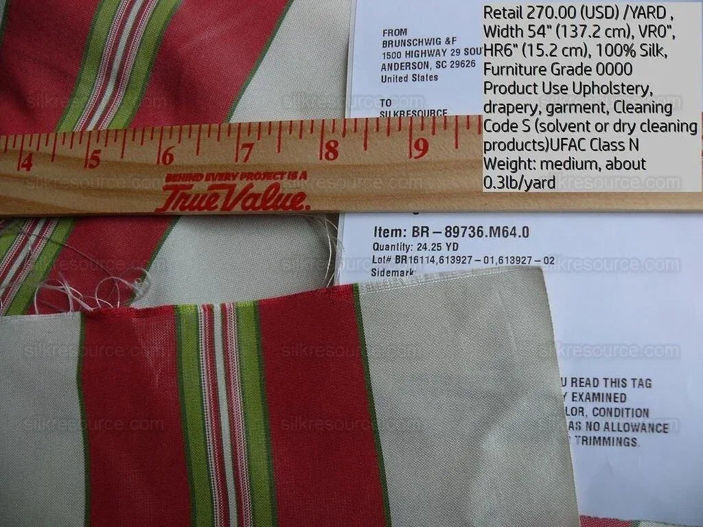 By yard Brunschwig and Fils 100% Silk Taffeta Stripe Hot Pink Green Cream Reversible MSRP USD 270/Y