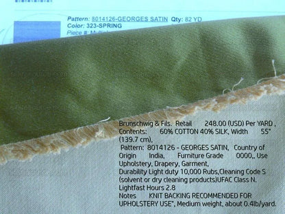 By Yd Brunschwig &amp; Fils Georges Satin Silk Spring Green MSRP USD 470/y