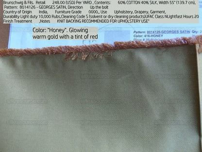By yard Brunschwig &amp; Fils Georges Satin Silk "honey" Gold MSRP USD 470/yard