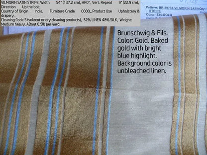 Brunschwig &amp; Fils Vilmorin Satin Stripe Gold Cream Blue MSRP USD 290/y
