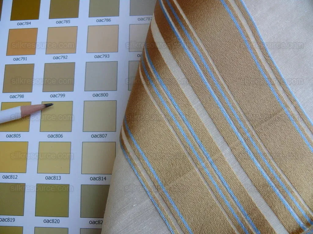 Brunschwig &amp; Fils Vilmorin Satin Stripe Gold Cream Blue MSRP USD 290/y