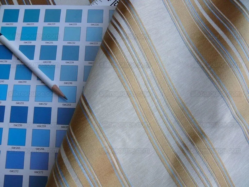 Brunschwig &amp; Fils Vilmorin Satin Stripe Gold Cream Blue MSRP USD 290/y