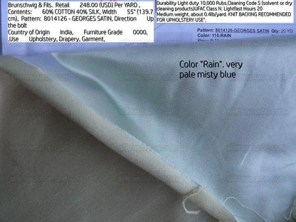 Brunschwig &amp; Fils Georges Satin Silk "rain" Misty Blue MSRP USD 470/Y