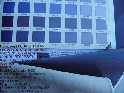 By Yd Brunschwig &amp; Fils Georges Satin Silk "Periwinkle" Muted Blue MSRP USD 470/Y