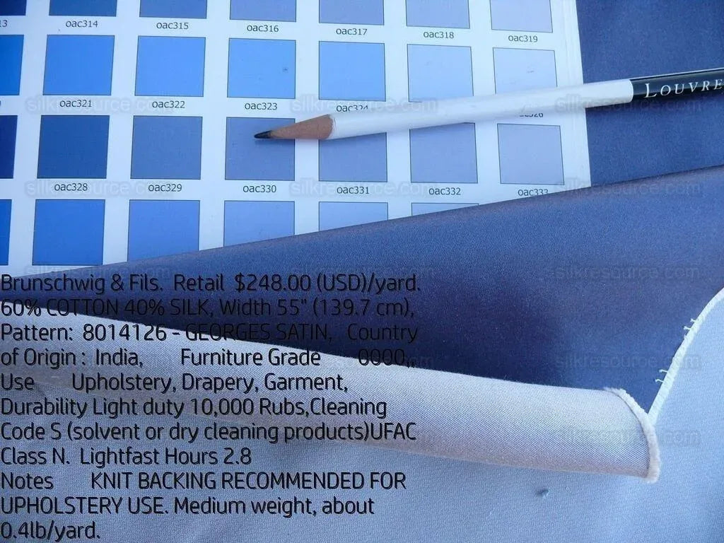 By Yd Brunschwig &amp; Fils Georges Satin Silk "Periwinkle" Muted Blue MSRP USD 470/Y