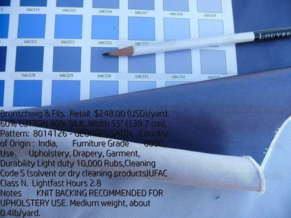 By Yd Brunschwig &amp; Fils Georges Satin Silk "Periwinkle" Muted Blue MSRP USD 470/Y