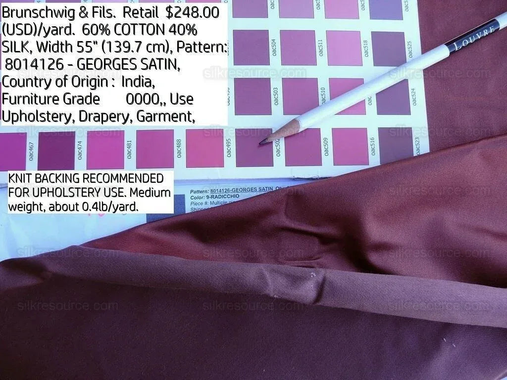 By Yd Brunschwig &amp; Fils Georges Satin Silk "radicchio" Deep Red MSRP USD 470/Y