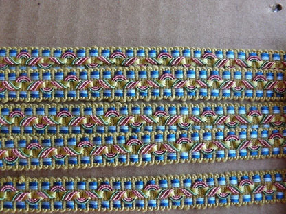 By Yd Brunschwig &amp; Fils Reve De Papillon 1/2 Inch Braid Marigold Peacock Blue Pink Gold Butterfly Bush