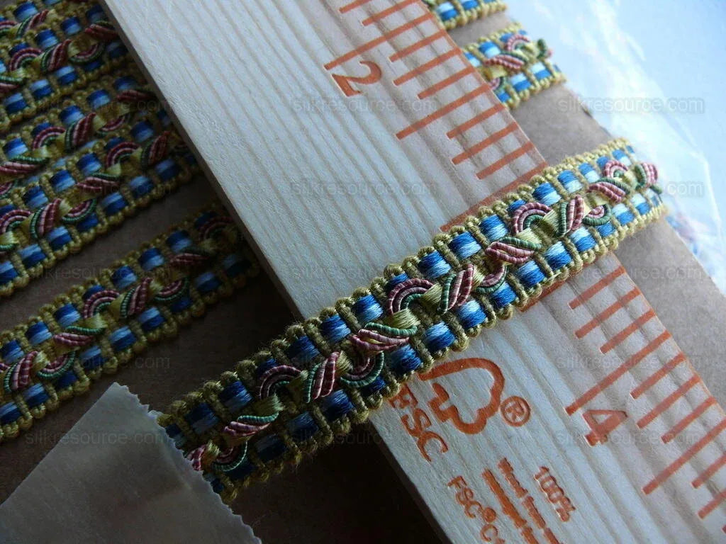 By Yd Brunschwig &amp; Fils Reve De Papillon 1/2 Inch Braid Marigold Peacock Blue Pink Gold Butterfly Bush