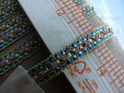 By Yd Brunschwig &amp; Fils Reve De Papillon 1/2 Inch Braid Marigold Peacock Blue Pink Gold Butterfly Bush