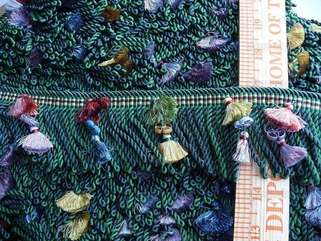 BRUNSCHWIG & FILS SILK TRIM TASSEL BULLION EMERALD GREEN PINK