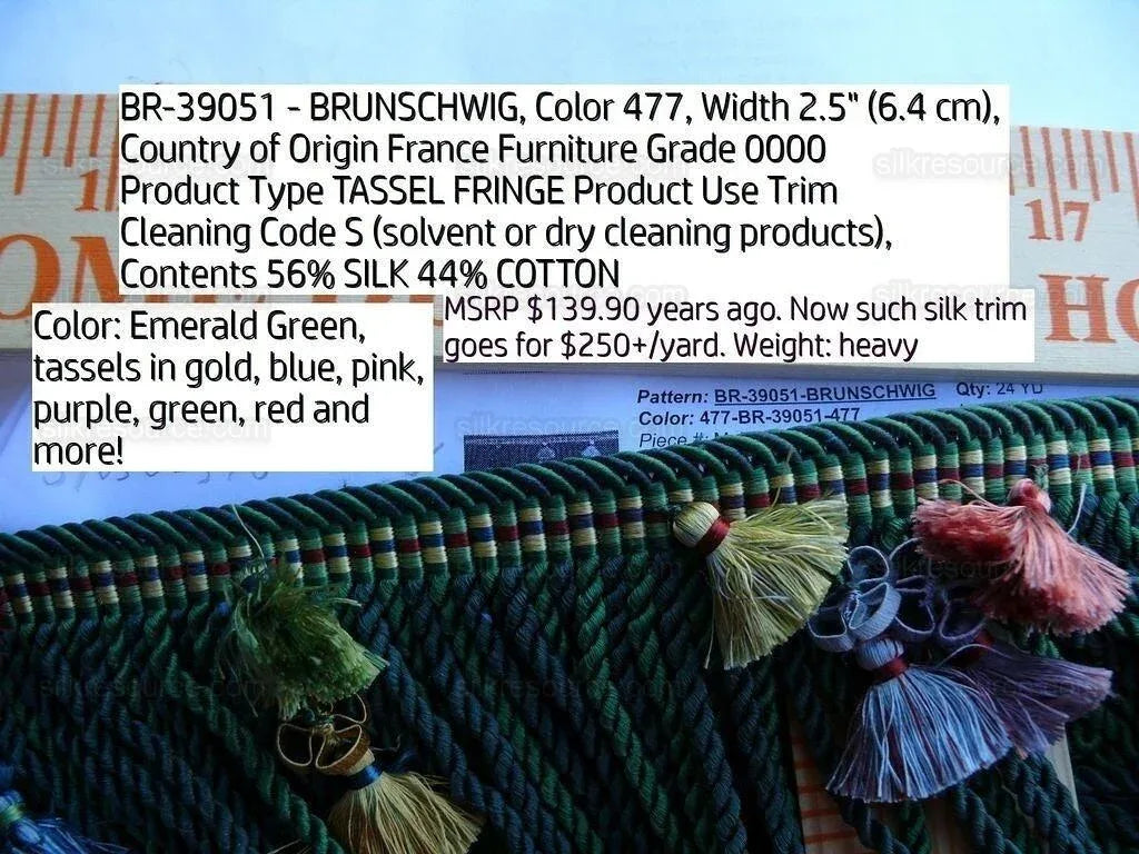 Brunschwig &amp; Fils Silk Trim Tassel Bullion Emerald Green Pink MSRP USD 140/Y