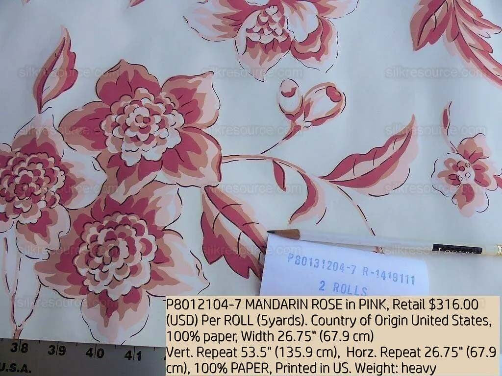 Brunschwig &amp; Fils Mandarin Rose.pink Wallpaper Hand Printed MSRP USD 316/Single R