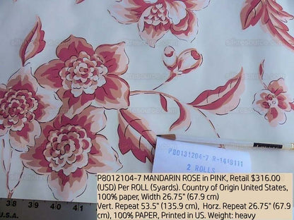 Brunschwig &amp; Fils Mandarin Rose.pink Wallpaper Hand Printed MSRP USD 316/Single R
