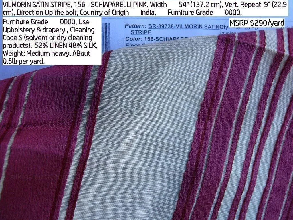 Brunschwig &amp; Fils Vilmorin Satin Stripe Schiaparelli Pink MSRP USD 290/y