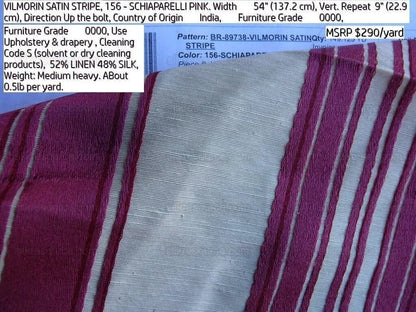 Brunschwig &amp; Fils Vilmorin Satin Stripe Schiaparelli Pink MSRP USD 290/y