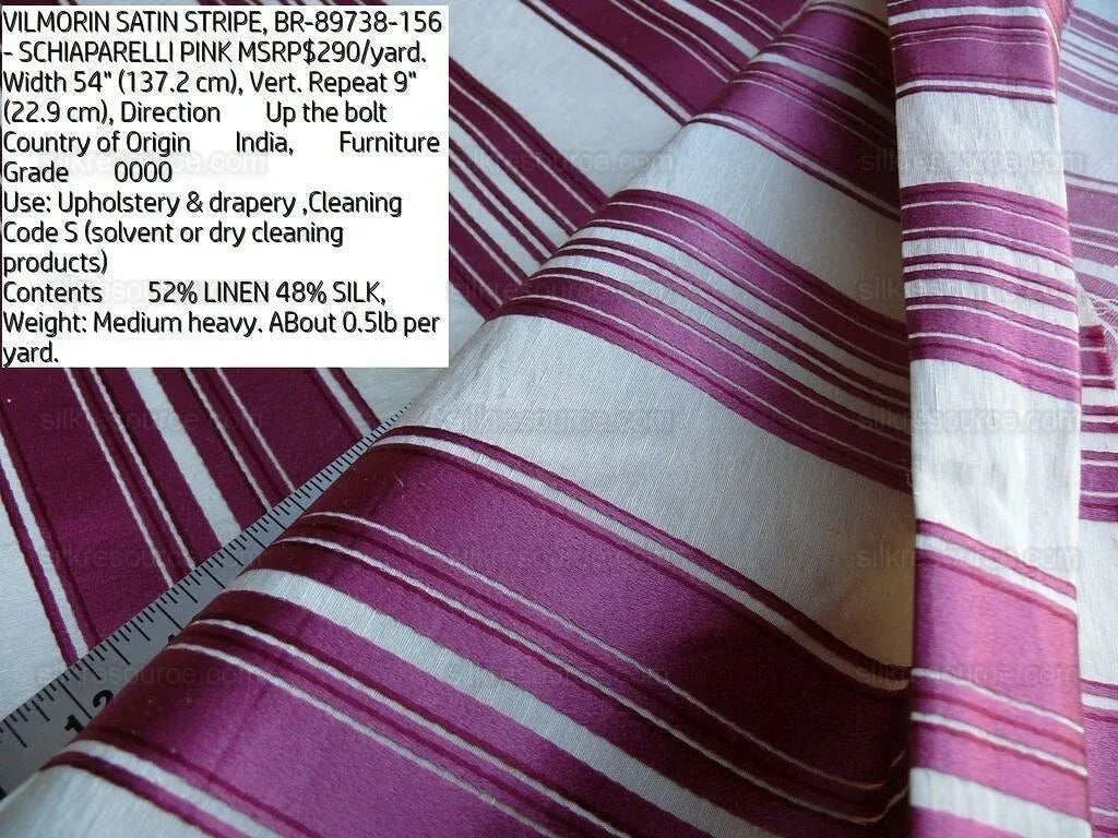 Brunschwig &amp; Fils Vilmorin Satin Stripe Schiaparelli Pink MSRP USD 290/y