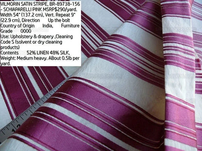 Brunschwig &amp; Fils Vilmorin Satin Stripe Schiaparelli Pink MSRP USD 290/y