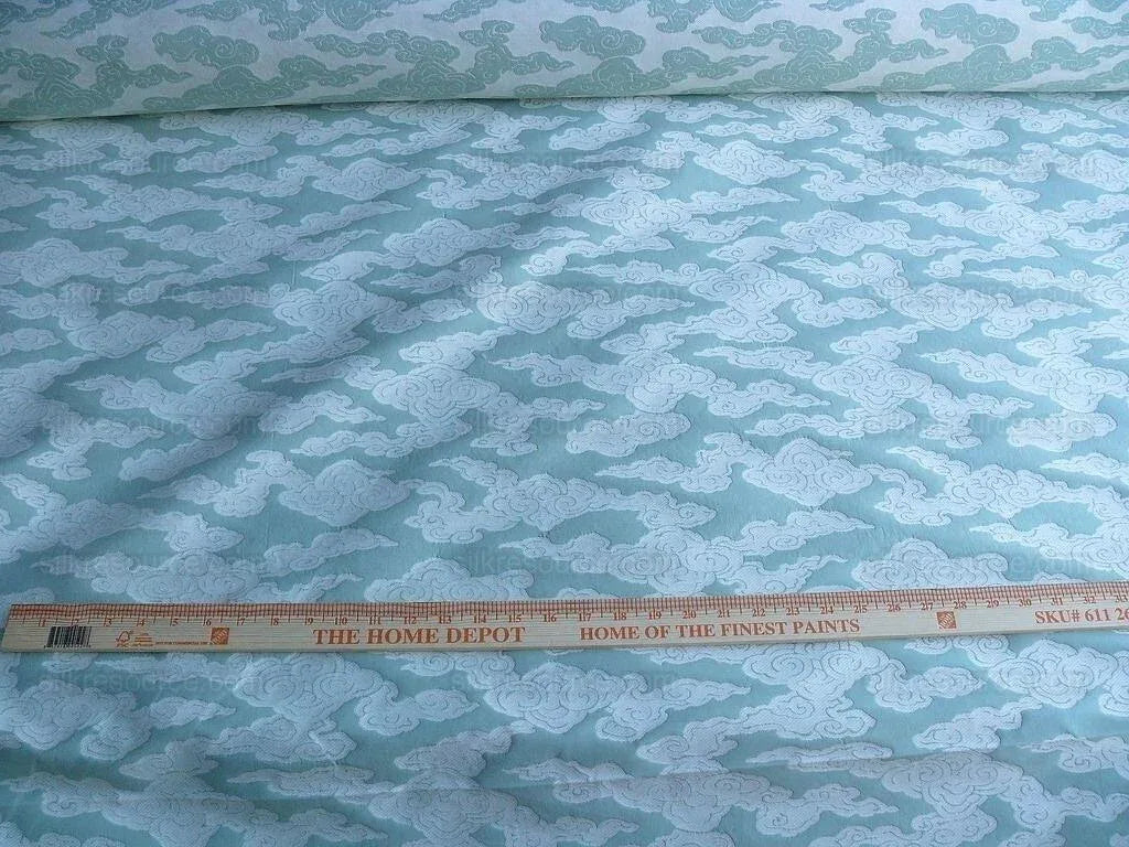 Lee Jofa G P&amp;J Baker Clouds Aqua Blue White Chinoiserie Reversible Damask Cotton MSRP USD 148/y