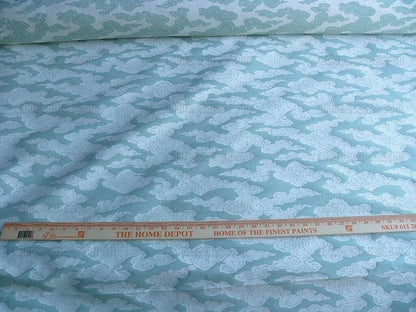 Lee Jofa G P&amp;J Baker Clouds Aqua Blue White Chinoiserie Reversible Damask Cotton MSRP USD 148/y