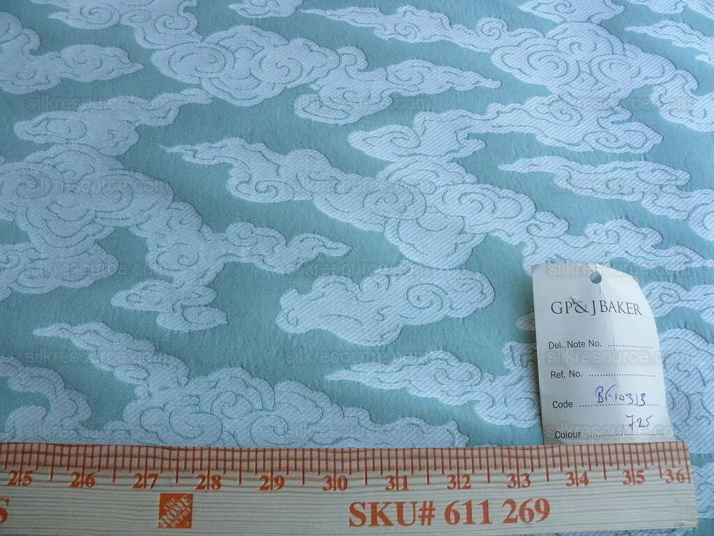 Lee Jofa G P&amp;J Baker Clouds Aqua Blue White Chinoiserie Reversible Damask Cotton MSRP USD 148/y